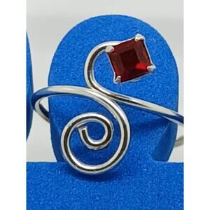 Sexy Ruby Red Crystal Rhinestone Toe Ring Adjustable Size Sterling Silver NEW